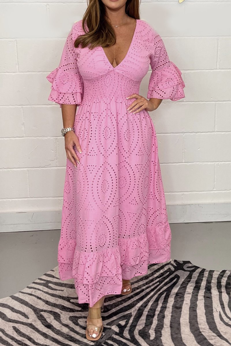 Brigitte Rome™ Sukienka z dekoltem w szpic i kwiatowym wzorem