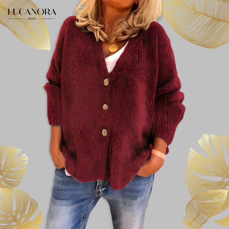 Alessa Zito™️ Zapinany na guziki sweter z dekoltem w kształcie litery V